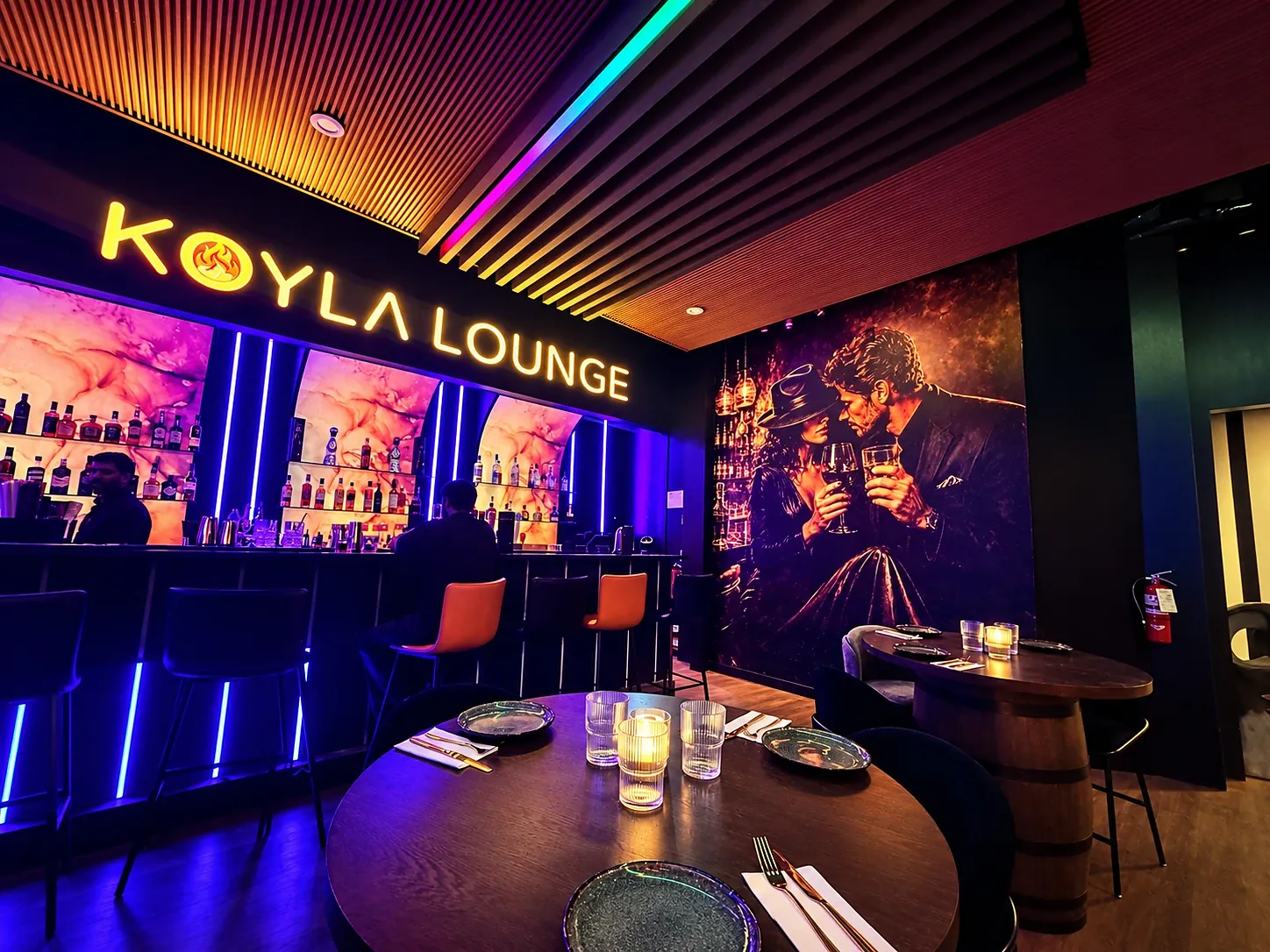 The KOYLA LOUNGE bar with its backlit shelves