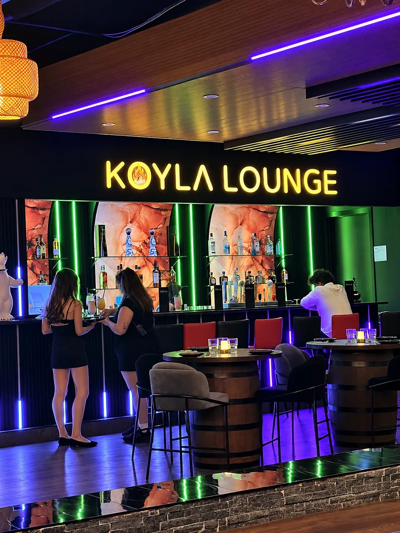 Guests at the bar under the KOYLA LOUNGE sign